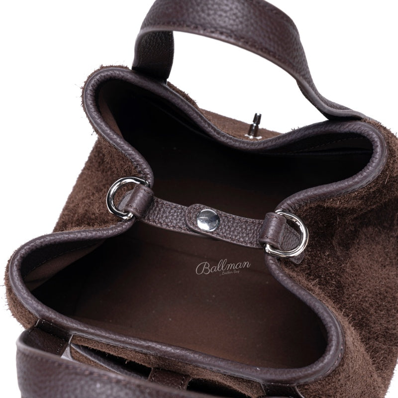 Suede Genuine Leather Tote Handbag, Top Handle Lock Closure For Daily Shopping Casual Outing 8108-29# |ODM OEM Wholesale