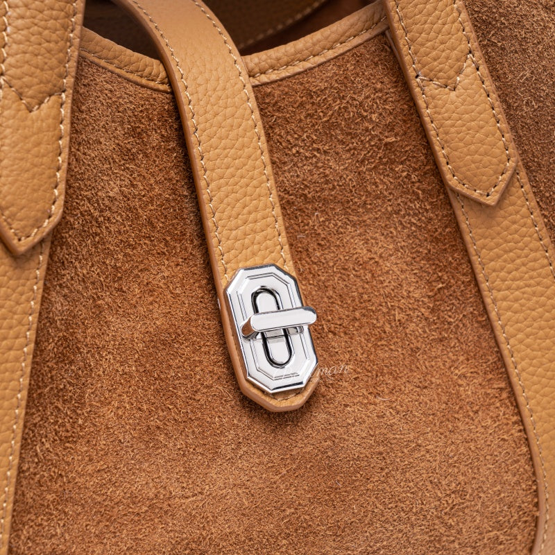Suede Genuine Leather Tote Handbag, Top Handle Lock Closure For Daily Shopping Casual Outing 8108-29# |ODM OEM Wholesale