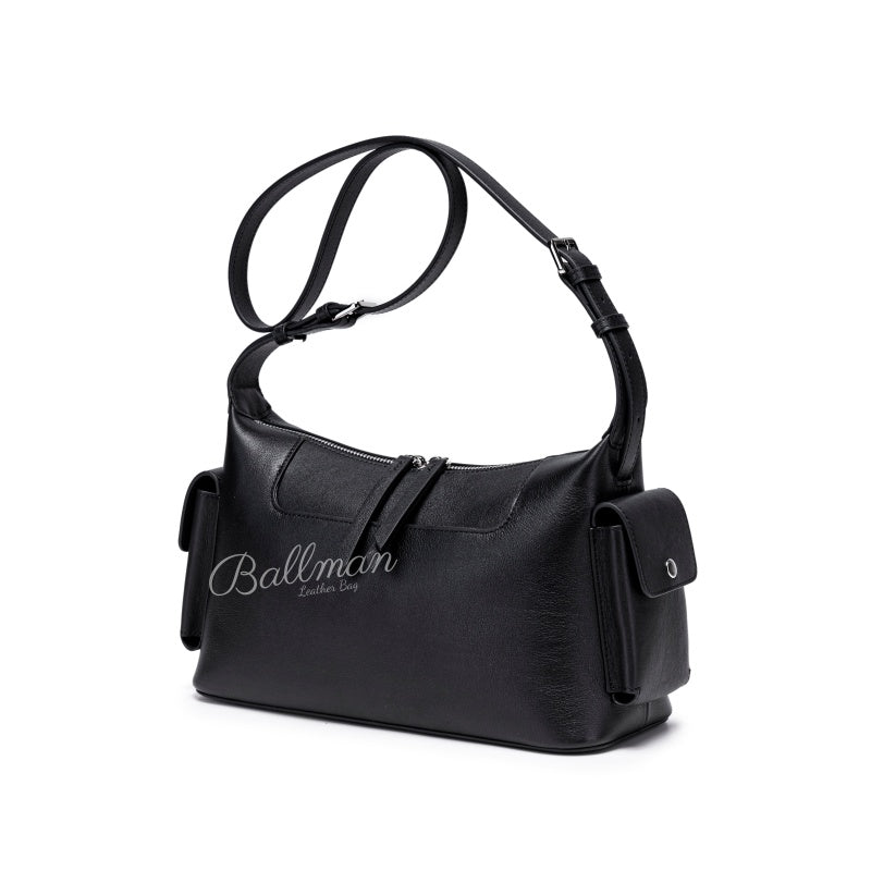 Genuine Leather Utility Shoulder Bag, Adjustable Strap Side Pockets Zip Top Closure For Work Travel Daily Commute 8108-32#| Custom Logo ODM OEM Wholesale