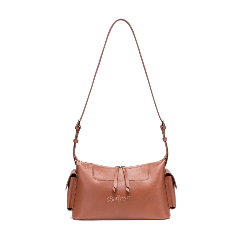 Genuine Leather Utility Shoulder Bag, Adjustable Strap Side Pockets Zip Top Closure For Work Travel Daily Commute 8108-32#| Custom Logo ODM OEM Wholesale