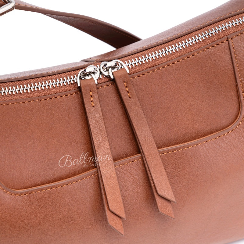 Genuine Leather Utility Shoulder Bag, Adjustable Strap Side Pockets Zip Top Closure For Work Travel Daily Commute 8108-32#| Custom Logo ODM OEM Wholesale