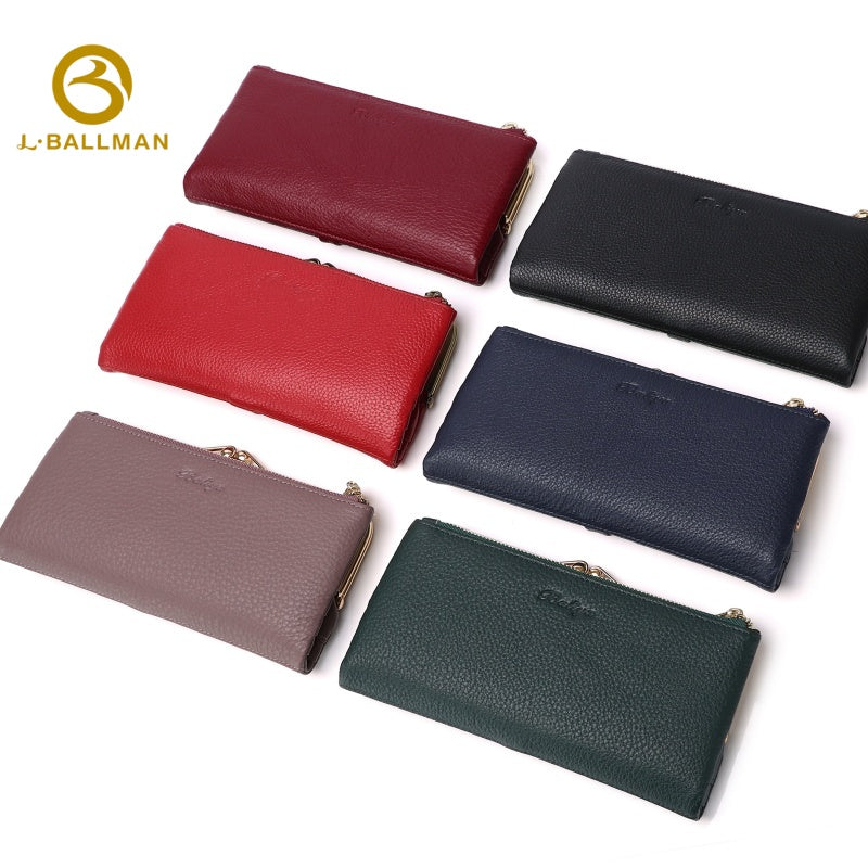 Long Leather Wallet with Metal Frame Zipper Closure Multi Card Slots ID Window Phone Pocket OEM ODM Custom Wholesale Manufacturer 1673#