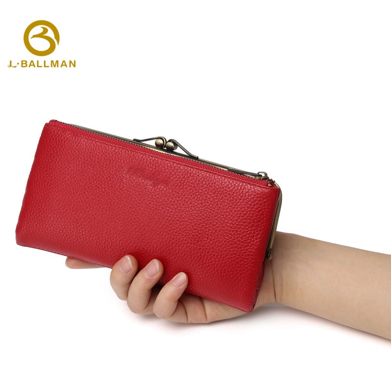 Long Leather Wallet with Metal Frame Zipper Closure Multi Card Slots ID Window Phone Pocket OEM ODM Custom Wholesale Manufacturer 1673#