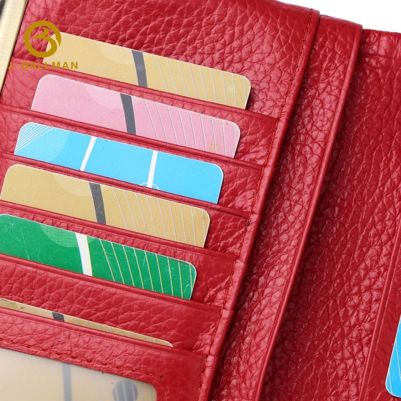 Long Leather Wallet with Metal Frame Zipper Closure Multi Card Slots ID Window Phone Pocket OEM ODM Custom Wholesale Manufacturer 1673#