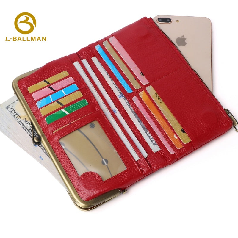 Long Leather Wallet with Metal Frame Zipper Closure Multi Card Slots ID Window Phone Pocket OEM ODM Custom Wholesale Manufacturer 1673#
