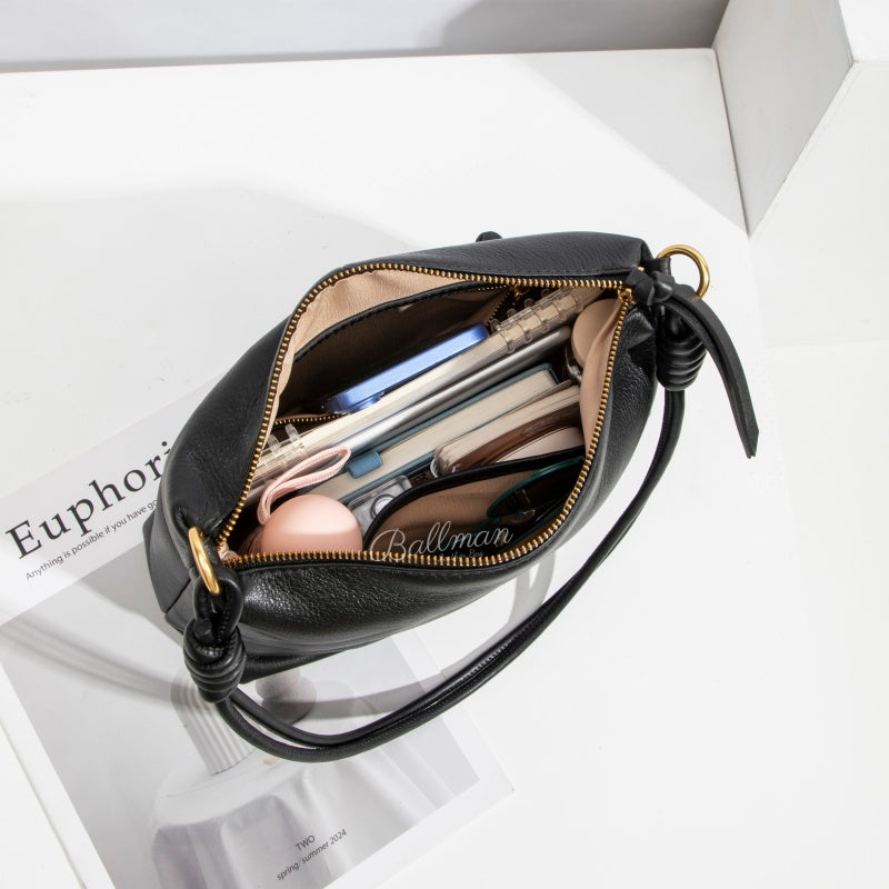 Wholesale Customizable Leather Hobo Crossbody Bag Knotted Shoulder Strap Gold Hardware Soft Relaxed Silhouette Detachable Long Strap H98087