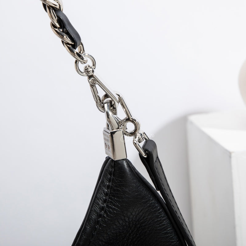 Wholesale Customizable Leather Hobo Shoulder Bag Silver Interwoven Chain Strap Soft Slouchy Large Capacity Detachable Crossbody Strap H98086