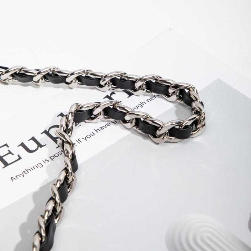Wholesale Customizable Leather Hobo Shoulder Bag Silver Interwoven Chain Strap Soft Slouchy Large Capacity Detachable Crossbody Strap H98086