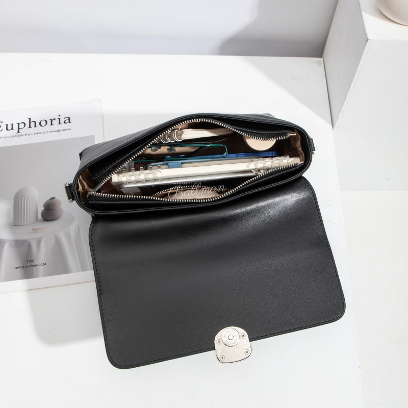 Wholesale Customizable Leather Flap Crossbody Bag Silver Square Turn Lock Dual Use Chain Strap Detachable Leather Shoulder Strap H98084