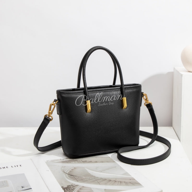 Wholesale Customizable Leather Mini Tote Handbag Dual Top Handles Detachable Crossbody Strap Gold Metal Hardware H98082