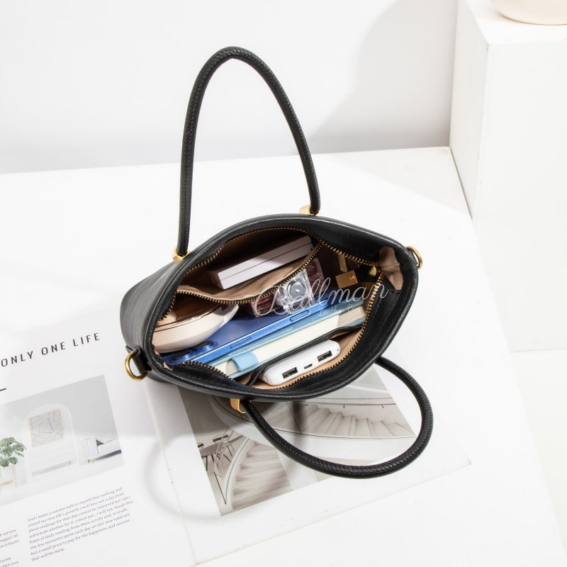 Wholesale Customizable Leather Mini Tote Handbag Dual Top Handles Detachable Crossbody Strap Gold Metal Hardware H98082