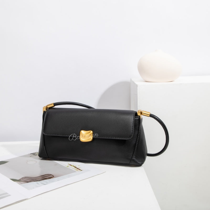 Wholesale Customizable Leather Flap Shoulder Bag Retro Gold Hardware Turn?Lock Closure Slim Underarm Handbag H98081