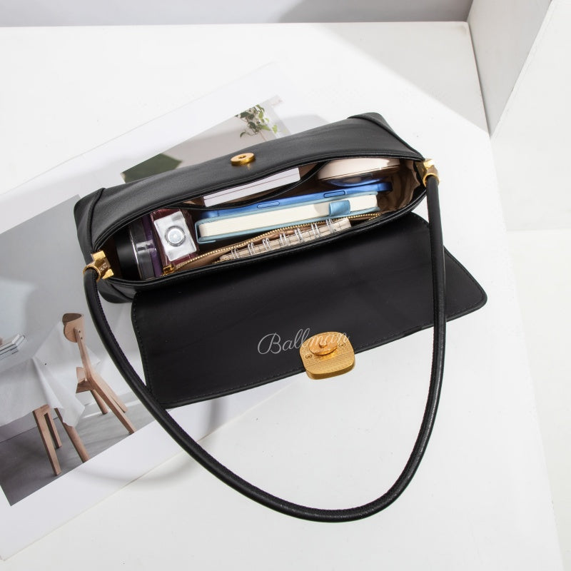 Wholesale Customizable Leather Flap Shoulder Bag Retro Gold Hardware Turn?Lock Closure Slim Underarm Handbag H98081