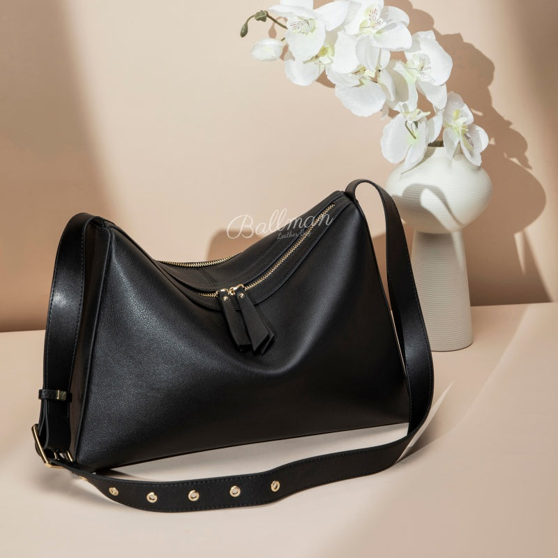 Wholesale Customizable Large Leather Hobo Shoulder Bag Gold Zipper Tassel Detail Adjustable Wide Strap Big Capacity Work Daily Tote H98089