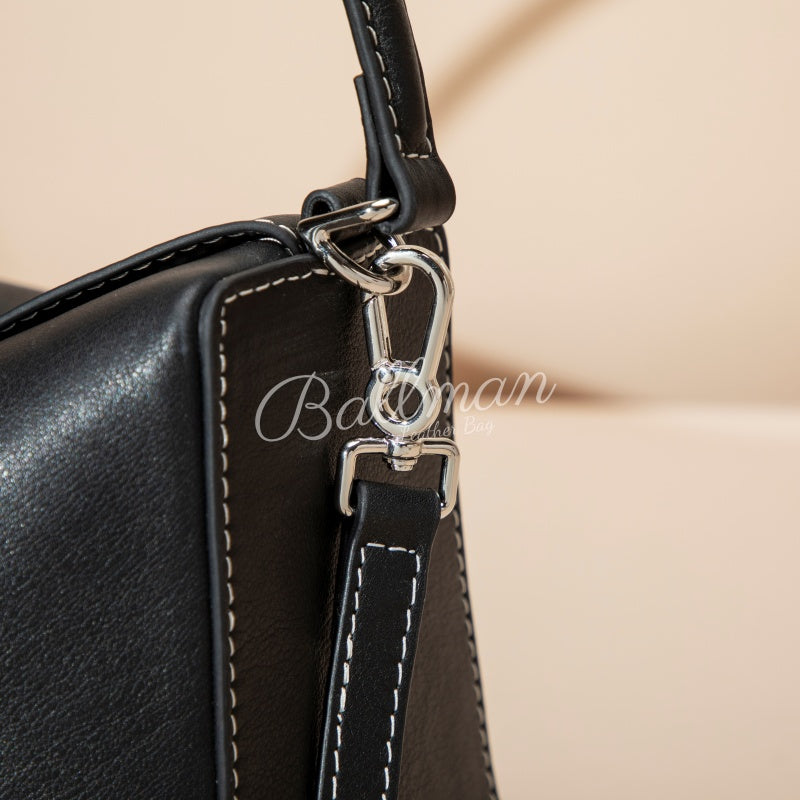 Wholesale Customizable Leather Shoulder Crossbody Bag Contrast Stitching Detail Soft Rectangular Shape Detachable Long Crossbody Strap H98088