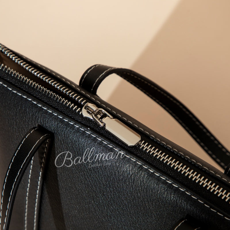 Wholesale Customizable Leather Mini Tote Crossbody Bag Contrast Stitching Top?handle Zipper Closure Detachable Shoulder Strap Daily Ladies Handbag H98092