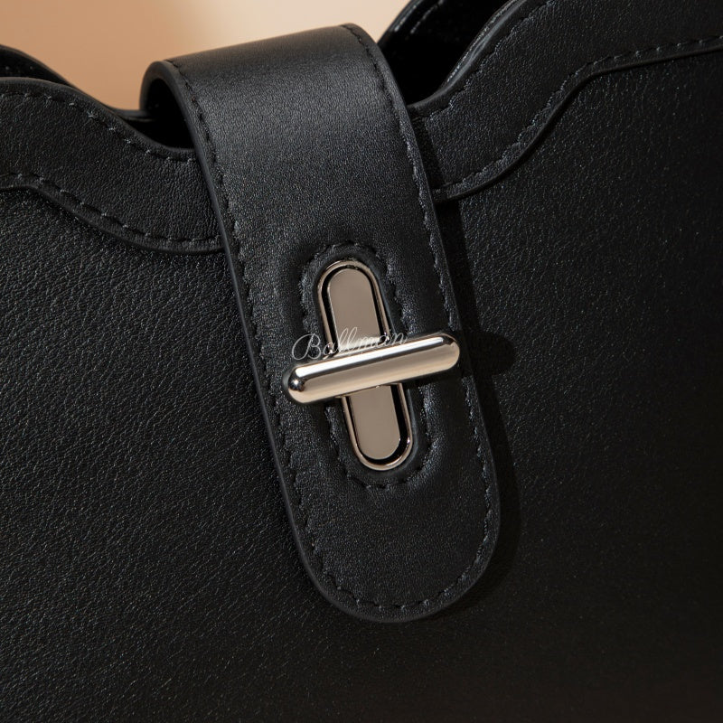 Wholesale Customizable Leather Top handle Crossbody Bag Silver Turn?Lock Hardware Scalloped Edge Detachable Long Shoulder Strap H98090