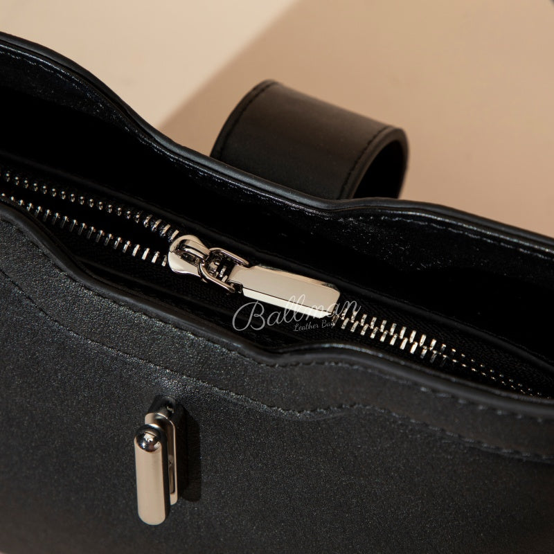 Wholesale Customizable Leather Top handle Crossbody Bag Silver Turn?Lock Hardware Scalloped Edge Detachable Long Shoulder Strap H98090