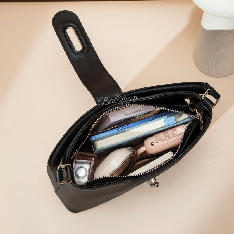 Wholesale Customizable Leather Top handle Crossbody Bag Silver Turn?Lock Hardware Scalloped Edge Detachable Long Shoulder Strap H98090