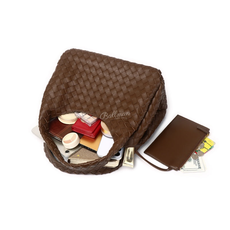 Wholesale Custom Leather Woven Hobo Bag With Matching Inner Pouch Large Capacity Top Handle XK005