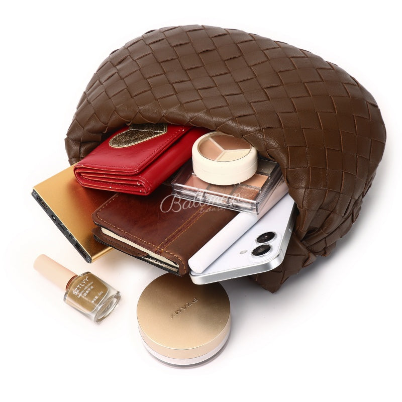 Wholesale Custom Leather Woven Hobo Bag Knotted Handle Open Top Soft Structure XK004