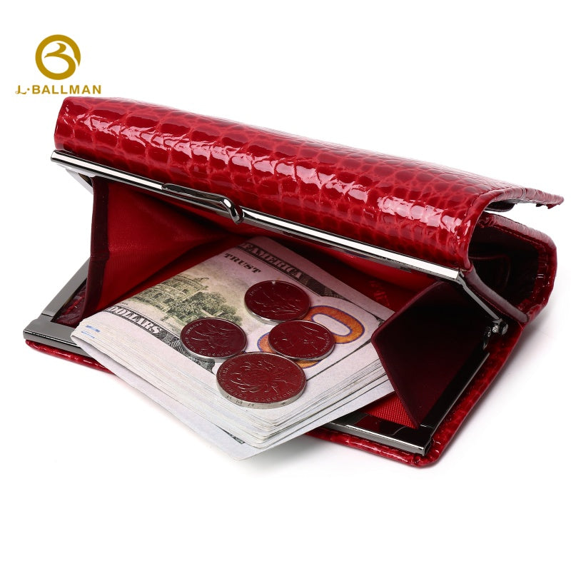 Women Short Patent Leather Wallet Crocodile Embossed Trifold Kiss Lock Multi Card Slots Id Window 512-82A Wholesale Custom