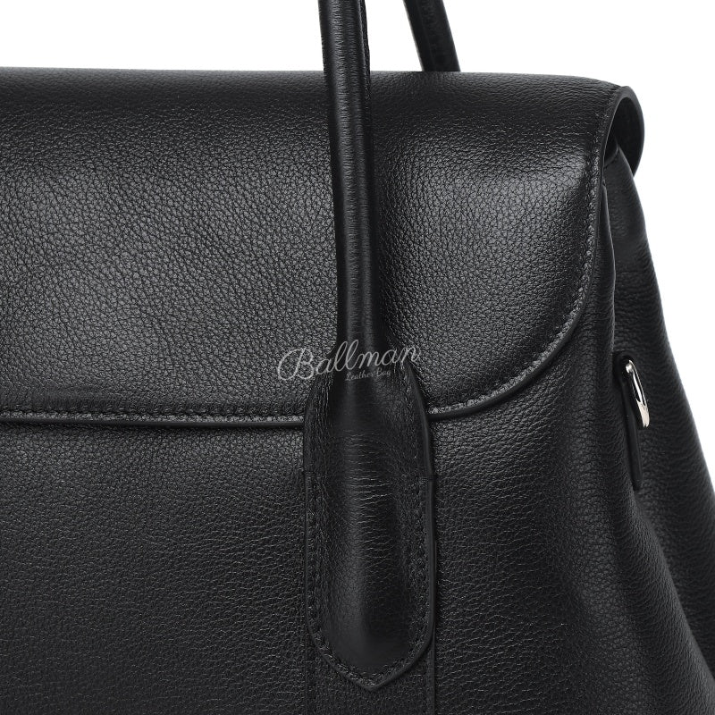 Genuine Leather Structured Flap Handbag, Extended Tab Top Handles Detachable Crossbody Strap For Daily Use 8108-34# | Custom Logo ODM OEM Wholesale