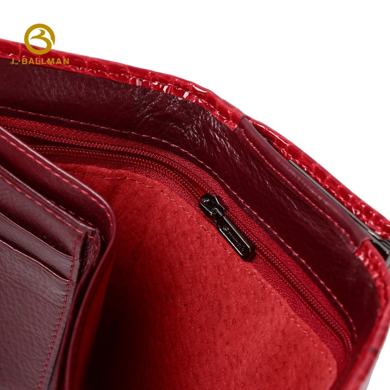 Women Short Patent Leather Wallet Crocodile Embossed Trifold Kiss Lock Multi Card Slots Id Window 512-82A Wholesale Custom