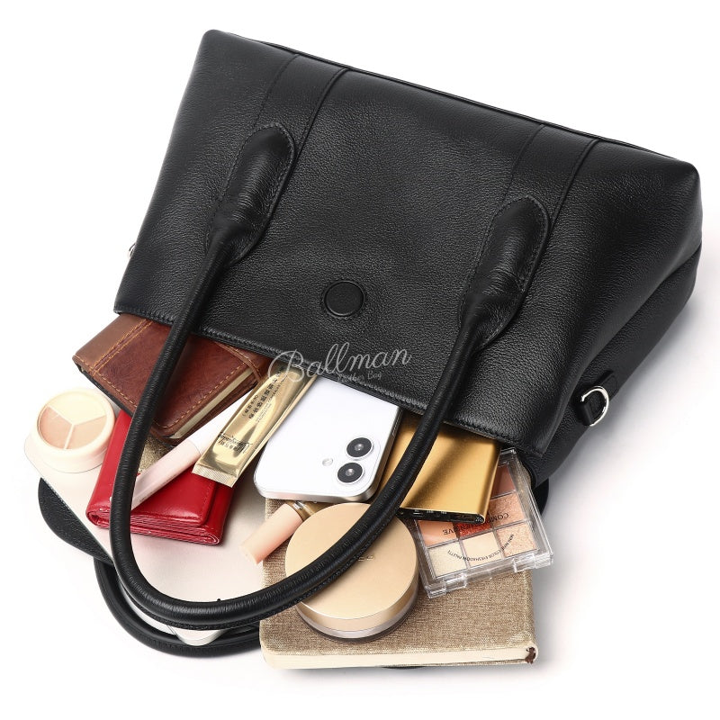 Genuine Leather Structured Flap Handbag, Extended Tab Top Handles Detachable Crossbody Strap For Daily Use 8108-34# | Custom Logo ODM OEM Wholesale