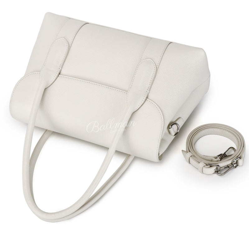 Genuine Leather Structured Flap Handbag, Extended Tab Top Handles Detachable Crossbody Strap For Daily Use 8108-34# | Custom Logo ODM OEM Wholesale