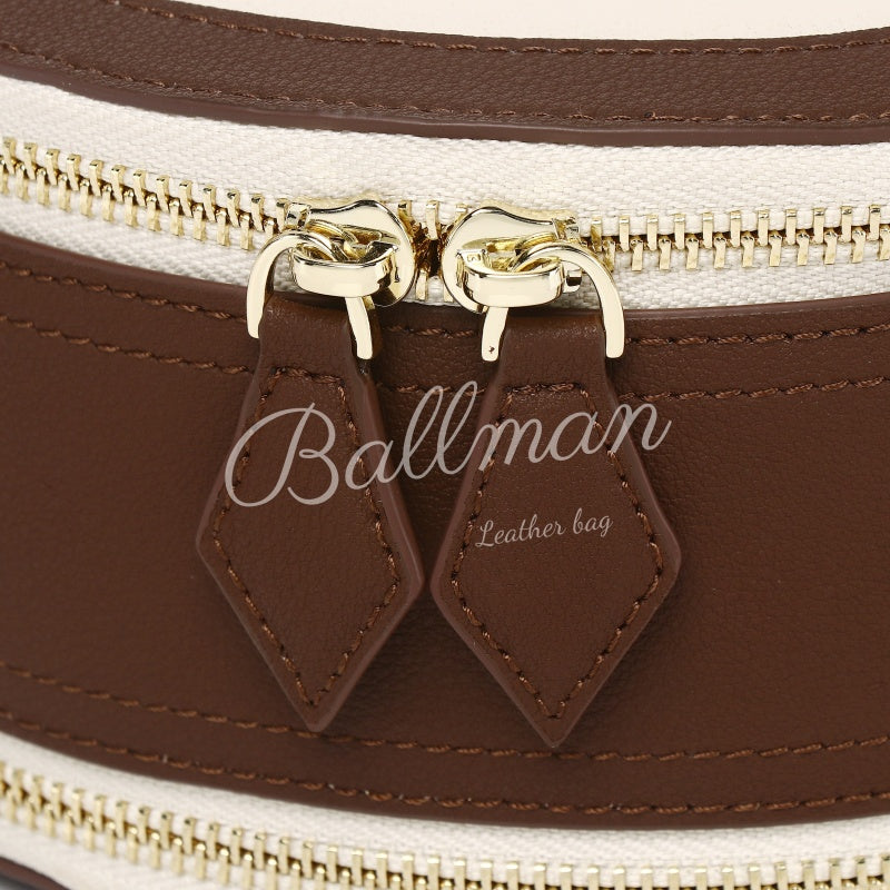 Wholesale Custom Leather Round Crossbody Bag Color Block Design Top Handle Detachable Strap XK007