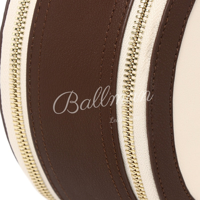Wholesale Custom Leather Round Crossbody Bag Color Block Design Top Handle Detachable Strap XK007