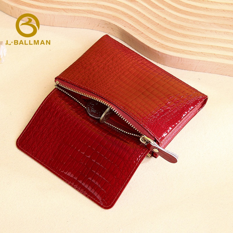 Patent Crocodile Embossed Leather Women'S Trifold Wallet With Multi Card Slots And Zipper Coin Pocket For Daily Casual Use, Wholesale Custom, 3929QP#