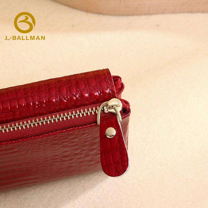 Patent Crocodile Embossed Leather Women'S Trifold Wallet With Multi Card Slots And Zipper Coin Pocket For Daily Casual Use, Wholesale Custom, 3929QP#