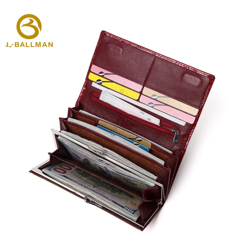 Women Long Patent Leather Wallet Crocodile Embossed Multi Card Slots Zipper Pocket Kiss Lock 801A Wholesale Custom