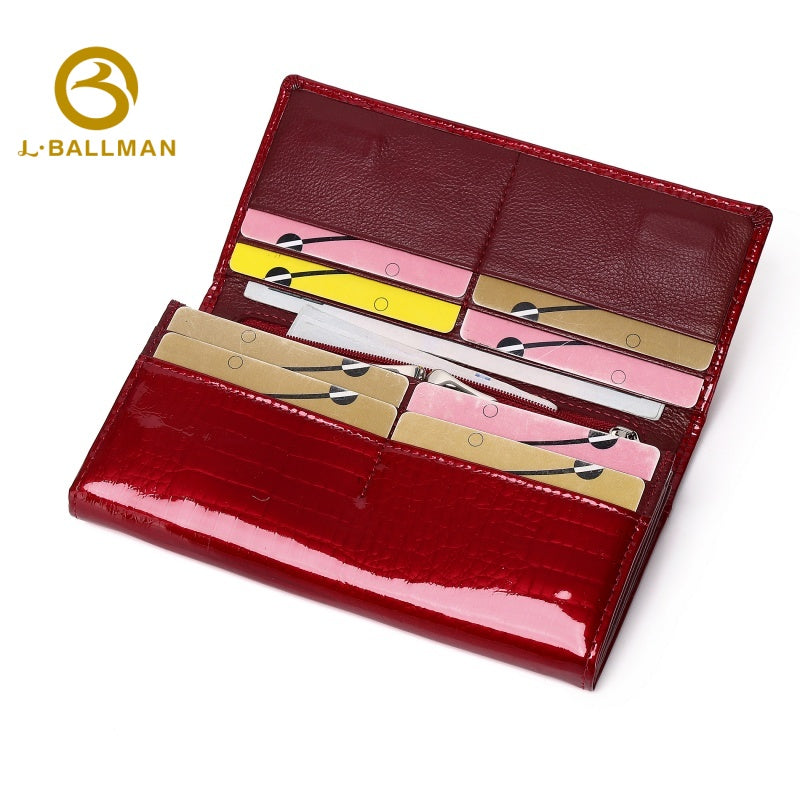 Women Long Patent Leather Wallet Crocodile Embossed Multi Card Slots Zipper Pocket Kiss Lock 801A Wholesale Custom