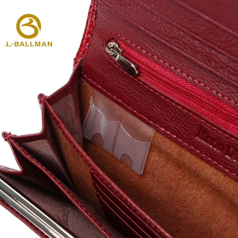Women Long Patent Leather Wallet Crocodile Embossed Multi Card Slots Zipper Pocket Kiss Lock 801A Wholesale Custom