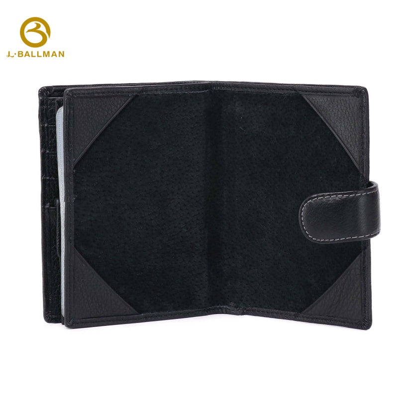 Wholesale Custom leather men tri-fold wallet pebbled genuine leather snap button large capacity multi card slots passport holder daily business travel purse 302#
