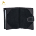 Wholesale Custom leather men tri-fold wallet pebbled genuine leather snap button large capacity multi card slots passport holder daily business travel purse 302#