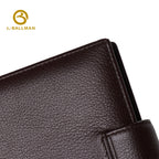 Wholesale Custom leather men tri-fold wallet pebbled genuine leather snap button large capacity multi card slots passport holder daily business travel purse 302#