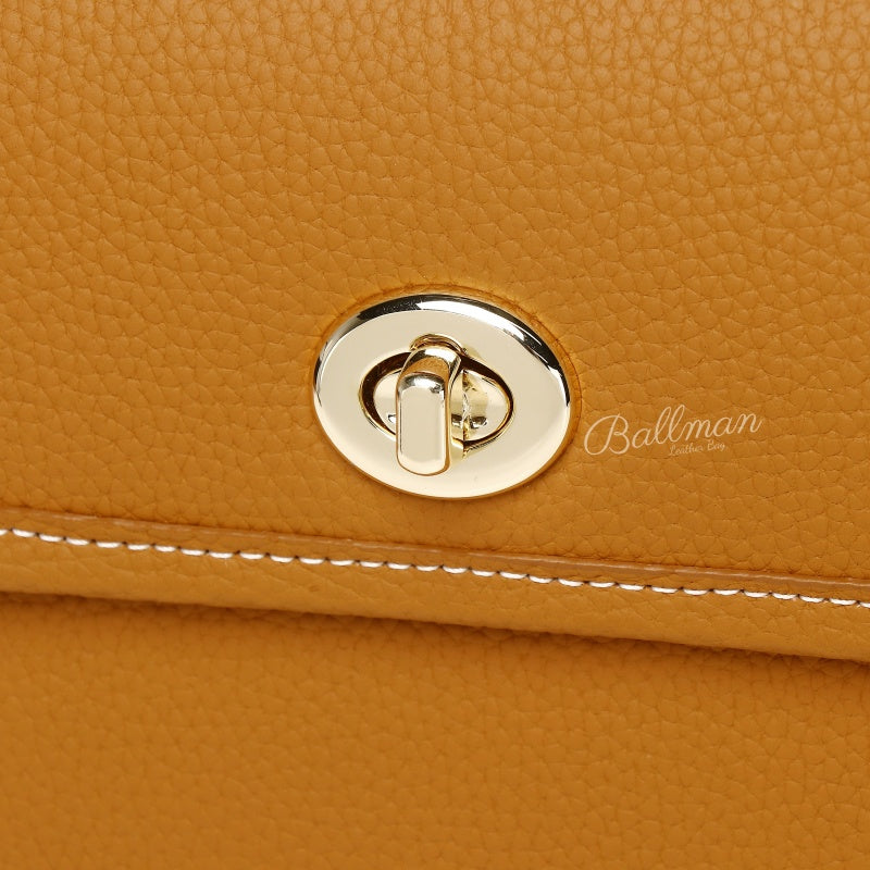 Ballman 8108-47 Women Full Grain Leather Flap Handbag Turn Lock Top Handle Crossbody Shoulder Bag