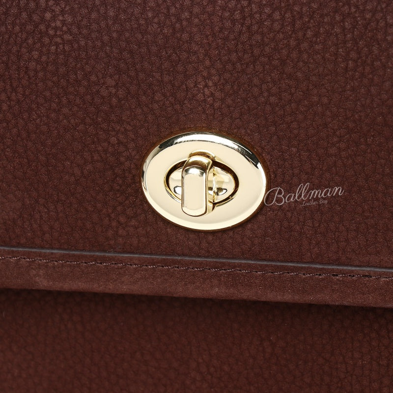 Ballman 8108-47 Women Full Grain Leather Flap Handbag Turn Lock Top Handle Crossbody Shoulder Bag