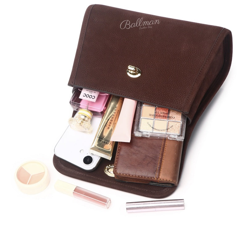 Ballman 8108-47 Women Full Grain Leather Flap Handbag Turn Lock Top Handle Crossbody Shoulder Bag