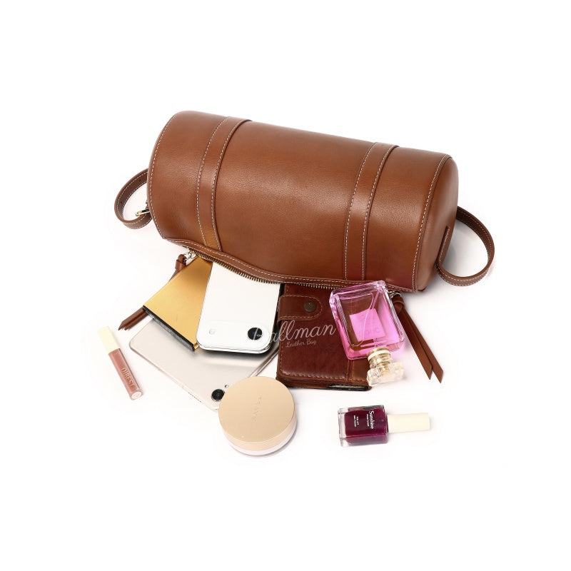 Custom 8108-50 Leather Cylinder Crossbody Bag Wholesale OEM ODM Ladies Barrel Shoulder Bag