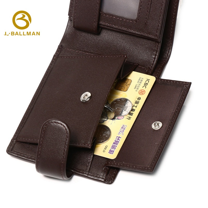 Leather Bifold Wallet with Snap Button Closure Multi Card Slots Bill Compartment ID Window OEM ODM Custom Wholesale Manufacturer 2649#