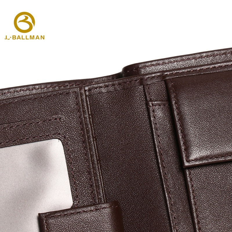 Leather Bifold Wallet with Snap Button Closure Multi Card Slots Bill Compartment ID Window OEM ODM Custom Wholesale Manufacturer 2649#