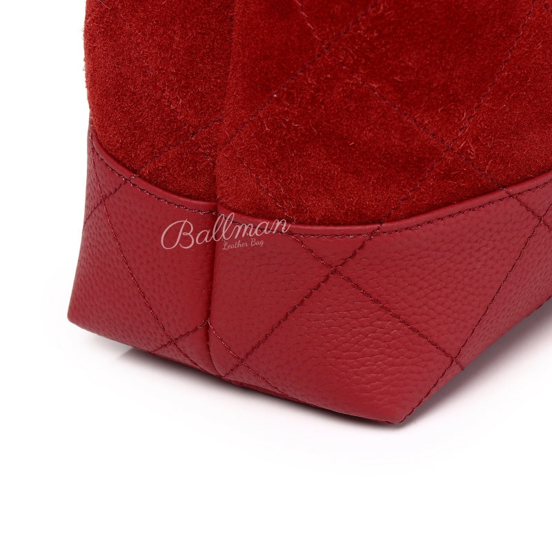 Suede Leather Quilted Tote Bag, Dual Material Panelled Interwoven Chain Straps For Daily Use 8108-35# | Custom Logo ODM OEM Wholesale