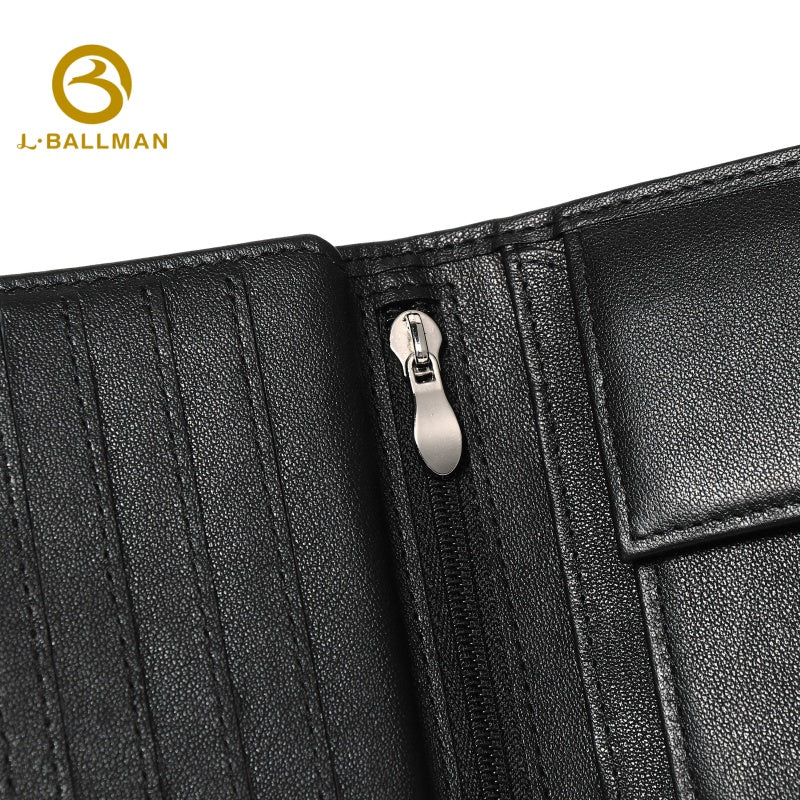 Genuine Leather Men'S Bifold Wallet With Snap Button Closure, Photo Window And Zipper Coin Pocket For Business Daily Use, Wholesale Custom, 26410#