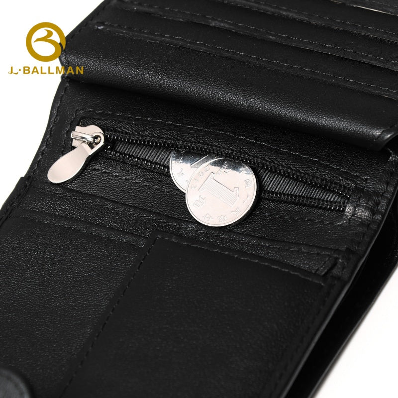 Genuine Leather Men'S Bifold Wallet With Snap Button Closure, Photo Window And Zipper Coin Pocket For Business Daily Use, Wholesale Custom, 26410#