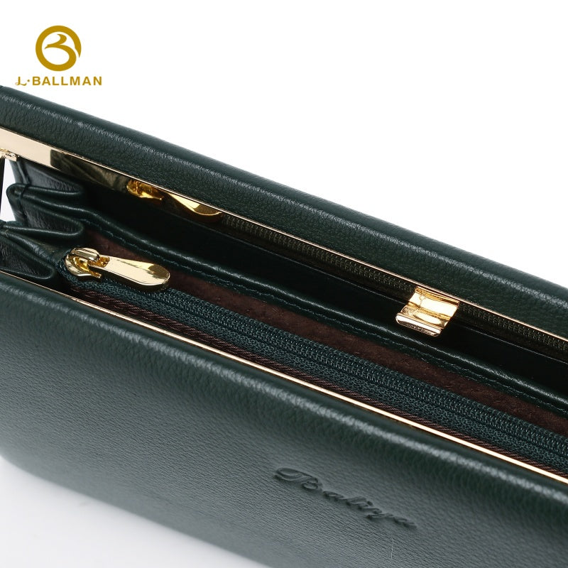 Women Long Genuine Leather Wallet Kiss Lock Multi Card Slots Spacious Bill Compartment Zipper Pocket 625-84# Wholesale Custom